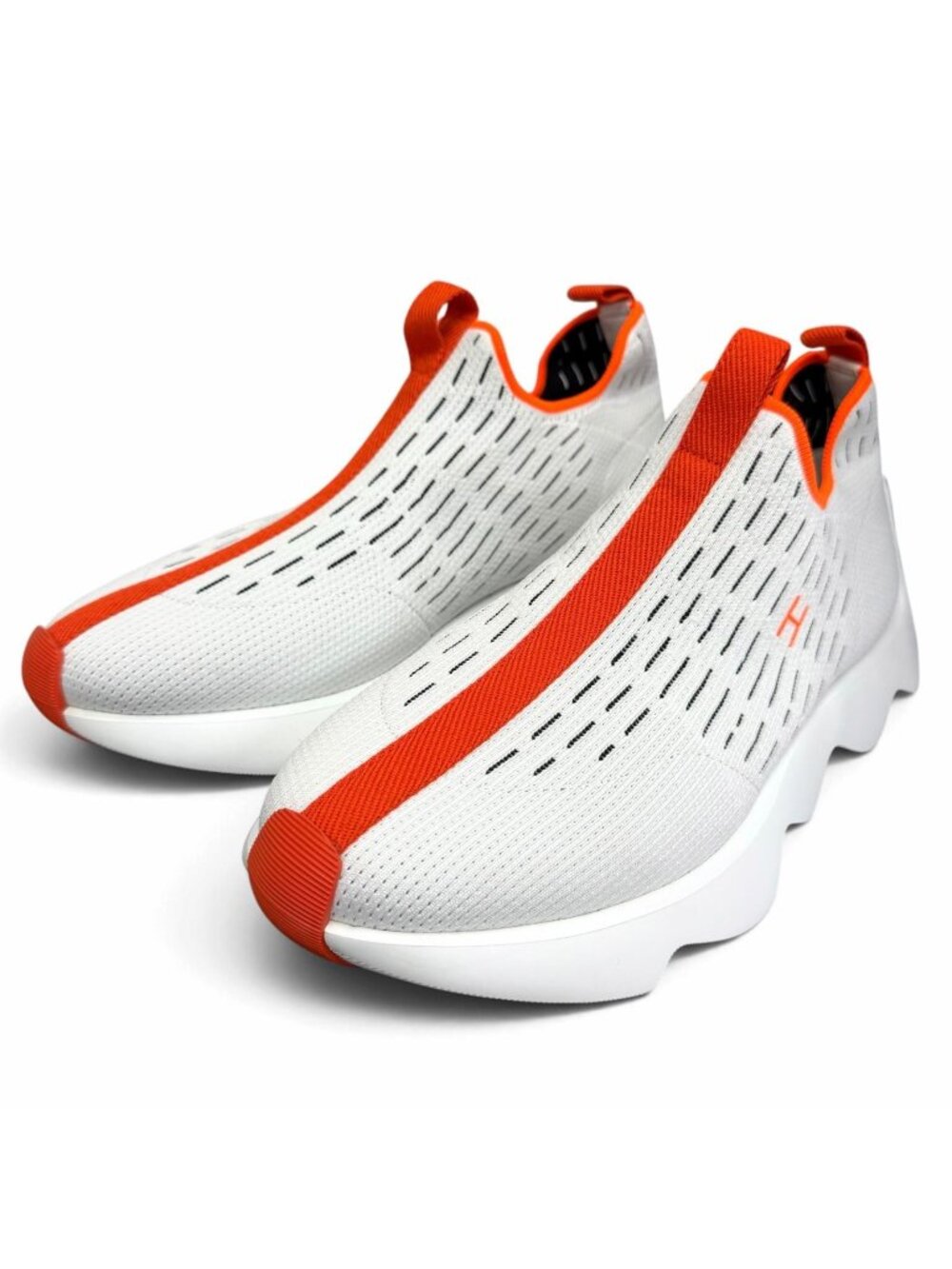 Hermes Eclair Slip-on Knit Low-Top Sneakers White Orange
